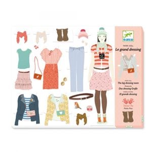Joc creativ Djeco, Un dressing modern, Cu 3 manechine din carton, 6 ani+