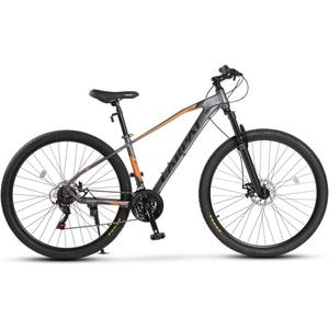 Bicicleta MTB de munte Carpat JSX2959, cadru din Aluminiu cu cabluri integrate, echipare Shimano, suspensie fata, roata 29 inch, frana disc fata/spate, 21 viteze, gri cu portocaliu