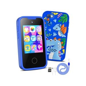 Telefon Inteligent de jucarie pentru copii NIKI SmartJoy 5, Display LCD IPS TouchScreen 2.8, Camera 8 MP,  FullHD 1080P, Carcasa Antisoc, Card SD 8GB Inclus, 3-8 ani, model Dinozaur, Albastru