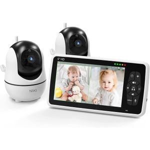 BabyMonitor Wireless Cu 2 Camere , Audio-Video, NIKI Smart51, Ecran LCD XXL 5" HD 720p, Rotire 355 Panoramic, Functie VOX, NightVision, 8 Cantece de Leagan, Baterie 4000 mAh