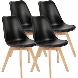 Set 4 scaune moderne Elindor Stil Retro, Piele rcologica, Picioare din lemn, negru
