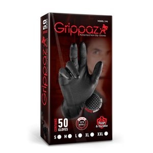 Set 50 bucati Manusi negre Grippaz, Nitril, groase si rezistente 2XL