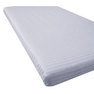 Cearceaf de pat cu elastic Arta Somnului, 140x200 cm, bumbac damasc, dunga 1 cm, alb