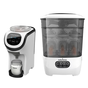 Set Aparat preparat lapte praf Baby Brezza, Formula Pro Mini, Capacitate 800 g si Sterilizator electric Baby Brezza, Dryer Advanced, Modular, Capacitate 8 biberoane, Fara BPA, Alb