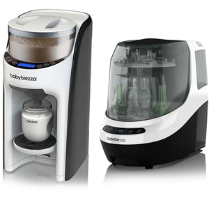 Set Aparat preparat lapte praf Baby Brezza Formula Pro advanced White si Sterilizator electric Baby Brezza, Bottle Washer Pro, 3 in1, Ciclu complet 90 minute, Cu 60 tablete detergent, Alb