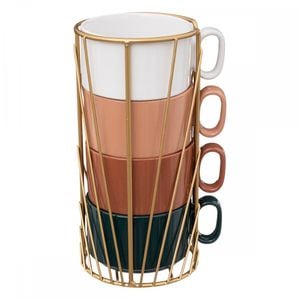 Set 4 cani Call, ceramica, suport metalic, 12 x 22.5 cm, 250 ml