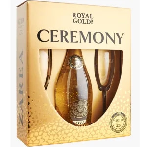 Set pentru cadou Zarea Ceremony Royal Gold 23K Alb, 0.75L cu 2 pahare
