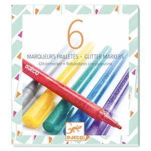 Set carioci Djeco, Markere cu sclipici, 6 culori, 6 ani+