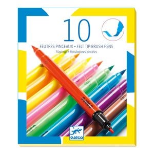 Set carioci Djeco, Pensula, Culori pop, 10 buc, Cu capat dublu, 6 ani+