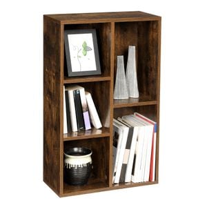  Biblioteca Vasagle, raft cu 5 unitati de depozitare, pentru living, din lemn, 50x24x80cm, maro rustic