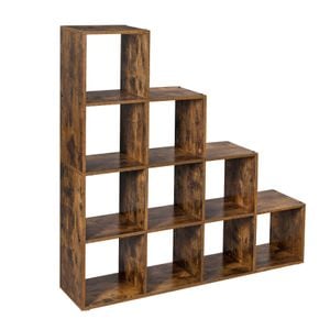  Biblioteca Vasagle, cu 10 compartimente, unitate de depozitare pentru decoratiuni, din lemn, 29x129x129cm, maro rustic