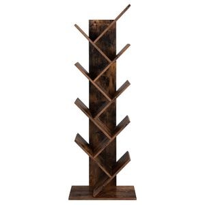  Biblioteca Vasagle, de podea cu 8 etaje, cu rafturi din lemn in forma V, 25x141x50cm, maro rustic
