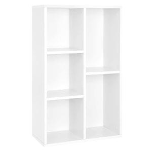  Biblioteca Vasagle, raft cu 5 unitati de depozitare, pentru living, din lemn, 50x24x80cm, alb