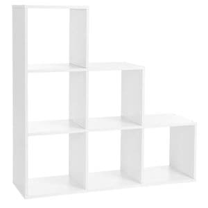  Biblioteca Vasagle, cu 6 compartimente, unitate de depozitare pentru decoratiuni, din lemn, 29x98x98cm, alb