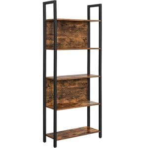  Biblioteca Vasagle, cu 5 rafturi de depozitare, cadru otel, stil industrial, 62x24x165cm, maro rustic si negru