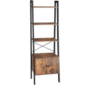  Biblioteca Vasagle, tip scara, cu dulap si 4 rafturi din MDF, stil industrial, 34x56x172cm, maro rustic si negru