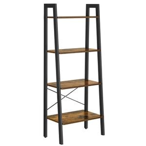  Biblioteca Vasagle, tip scara, cadru otel cu 4 polite din MDF, stil industrial, 56x34x138cm, maro rustic