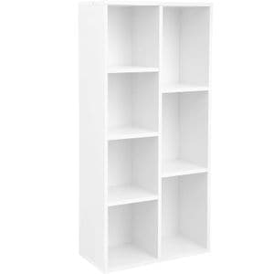  Biblioteca Vasagle, cu 7 compartimente deschise, MDF, 50x24x106cm, alb