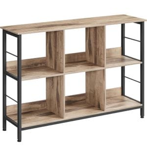  Biblioteca Vasagle, raft cu 6 unitati de depozitare, din lemn, 33x120x80 cm, gri stejar