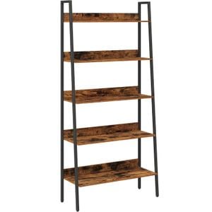  Biblioteca Vasagle, tip scara, cadru otel cu 5 polite, stil industrial, 80x30x170 cm, maro