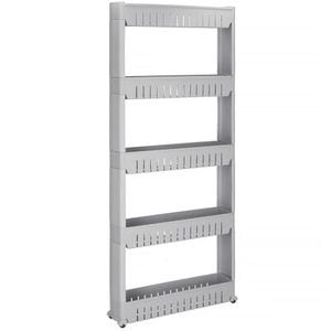 Sistem rafturi de depozitare Sersimo, cu roti pentru bucatarie sau baie cu 5 polite, 54x13x132cm, gri