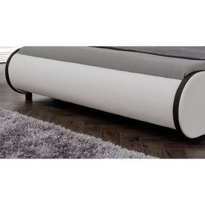 Pat dublu tapitat, iluminat cu LED multicolor RGB, 140x200cm, imitatie piele, alb
