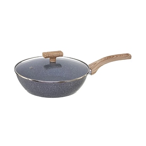 Tigaie Wok Forge, granit, 24 x 11.5 cm, cu inductie, cu capac, gri