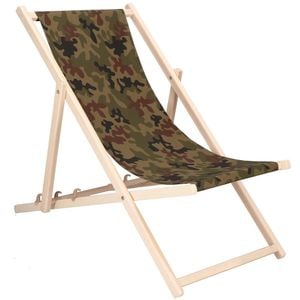 Sezlong pliabil Sersimo, din lemn de fag, autoasamblare, 120kg, camuflaj