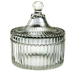 Bomboniera mare tip zaharnita Pufo Style din sticla cu capac, 19 cm, fumuriu