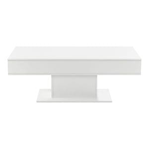 Masuta de Cafea pentru Living cu Blat Mobil si Sertar Depozitare, PAL Alb Extra Lucios, 40x110x60 cm