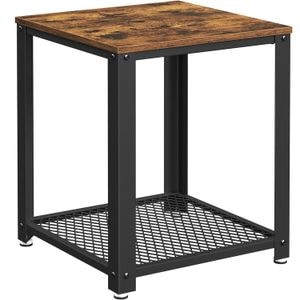  Masa de cafea Vasagle, laterala, tip noptiera, cu cadru metalic, 45x55x55cm, maro rustic si negru
