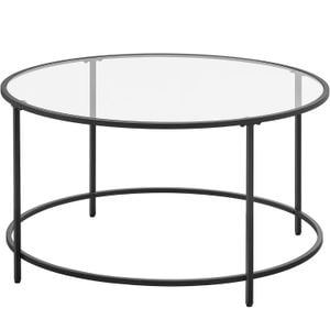  Masa de cafea Vasagle, rotunda, din sticla securizata cu cadru metalic, 84x84x45cm, negru