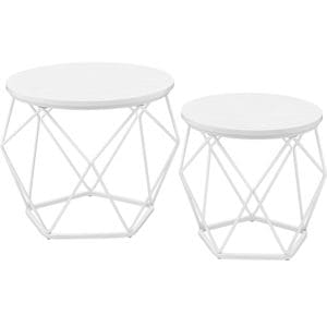  Set de 2 mese de cafea Vasagle, rotunde, cadru otel si blat detasabil, 40cm si 50cm, alb