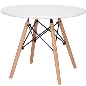 Masa de cafea Sersimo, rotunda, diametru 60 cm, inaltime 45 cm, Blat MDF, Picioare lemn, Alb