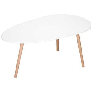 Masa de cafea Sersimo, ovala, blat 100x50 cm, inaltime 48 cm, Blat MDF, Picioare lemn, Alb