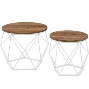  Set de 2 mese de cafea Vasagle, rotunde, cadru otel si blat detasabil, 40cm si 50cm, alb si maro