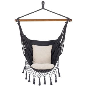 Hamac tip leagan suspendat Sersimo, pentru casa sau gradina HM43, gri inchis cu perne, 130x100cm, 150kg