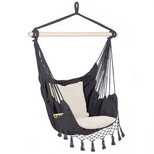 Hamac tip leagan suspendat Sersimo, pentru casa sau gradina HM44, gri inchis cu perne, 130x100cm, 150kg