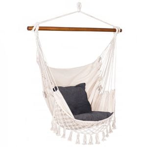 Hamac tip leagan suspendat Sersimo, pentru casa sau gradina HM19, gri deschis cu perne, 130x100cm, 150kg