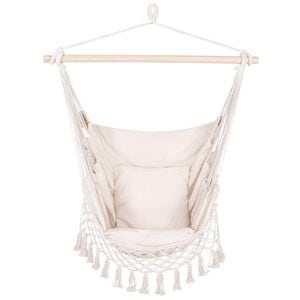 Hamac tip leagan suspendat Sersimo, pentru casa sau gradina HM40, crem, cu perne, 130x100cm, 150kg
