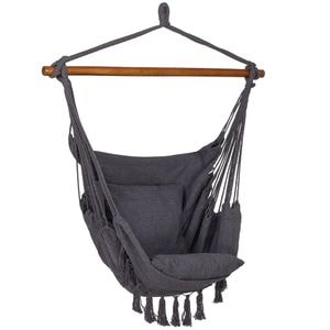 Hamac tip leagan suspendat Sersimo, pentru casa sau gradina HM45, gri inchis cu perne, 130x100cm, 150kg