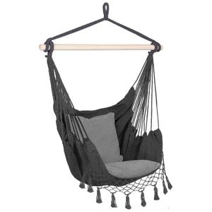 Hamac tip leagan suspendat Sersimo, pentru casa sau gradina, gri cu perne, 130x100cm, 150kg