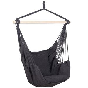 Hamac tip leagan suspendat Sersimo, pentru casa sau gradina, gri inchis cu perne, 130x100cm, 150kg