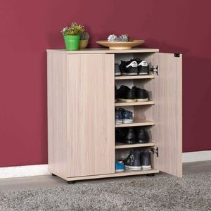 Pantofar Multifunctional Adore Dynamic, 2 usi, 5 rafturi, 60 x 78 x 34 cm, Lemn Natural