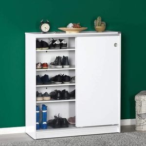 Pantofar Multifunctional Adore Diamond, 2 usi glisante, 5 rafturi, 91 x 105 x 37 cm, Alb