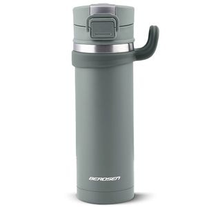 Termos BERDSEN, fabricat din otel inoxidabil, cu maner, forma ergonomica, pastreaza temperatura pana la 12 ore calda sau rece, capacitate 450 ml, gri si argintiu