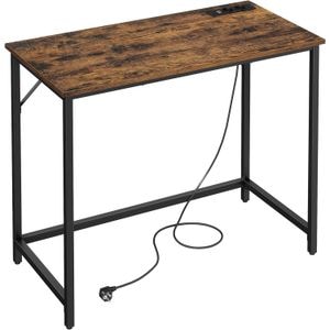  Birou Vasagle, cu iluminare LED, priza incorporata, 2 USB, 50x100x76 cm, maro rustic
