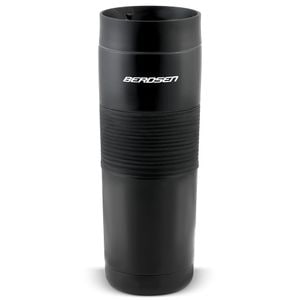 Termos BERDSEN, fabricat din otel inoxidabil, husa anti-alunecare, capac strans, cu un buton, pai, capacitate 590 ml, negru