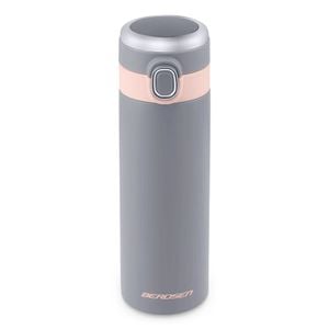 Termos BERDSEN, fabricat din otel inoxidabil, cu afisaj de temperatura pe capac, buton de deschidere si blocare, capacitate 450 ml, gri
