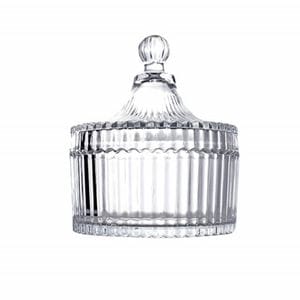 Bomboniera tip zaharnita Pufo Style din sticla cu capac, 14 cm, transparent